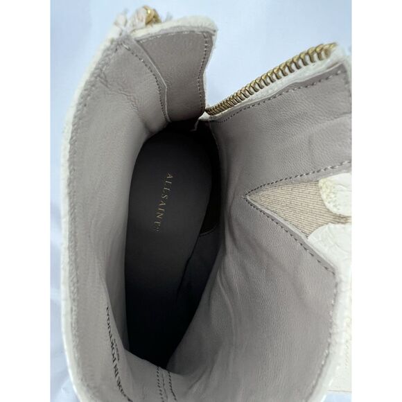 AllSaints Lenora Bootie Size 37 US 7 Off White Goat Leather Simulated Snake Skin - Picture 15 of 16